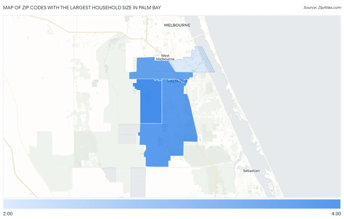 Zip Codes with the Largest Household Size in Palm Bay Map