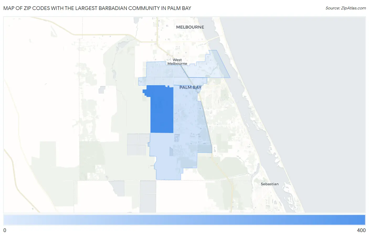 Zip Codes with the Largest Barbadian Community in Palm Bay Map