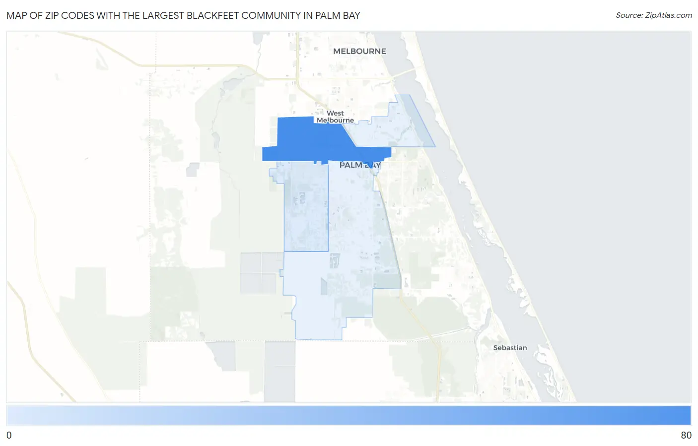 Zip Codes with the Largest Blackfeet Community in Palm Bay Map