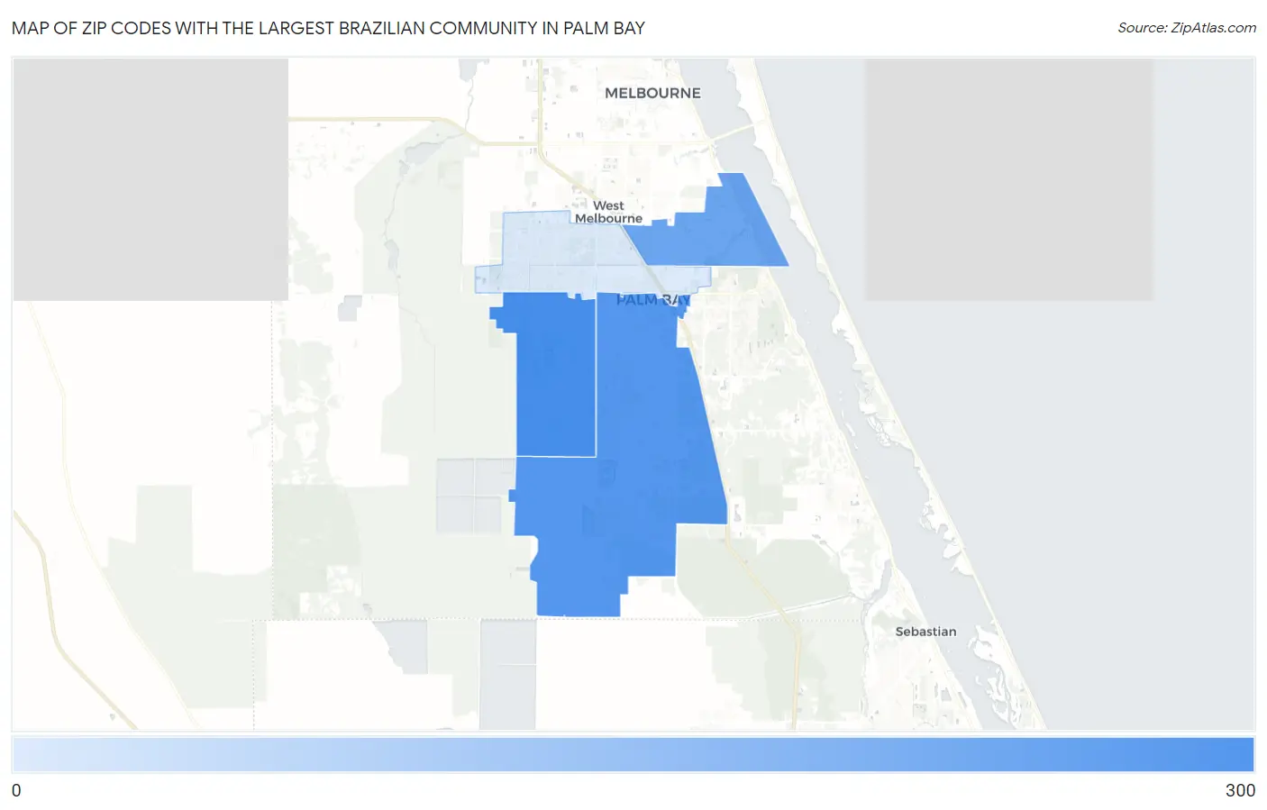 Zip Codes with the Largest Brazilian Community in Palm Bay Map