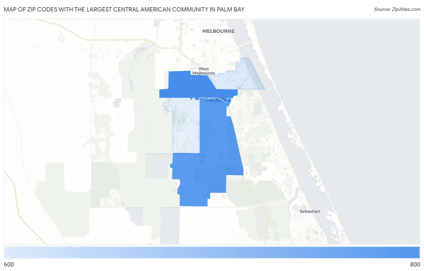 Zip Codes with the Largest Central American Community in Palm Bay Map