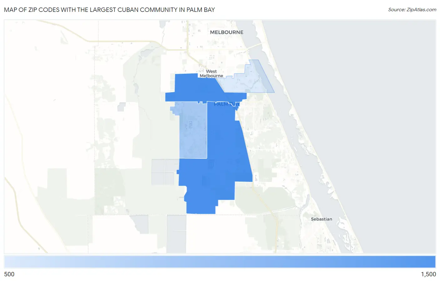 Zip Codes with the Largest Cuban Community in Palm Bay Map
