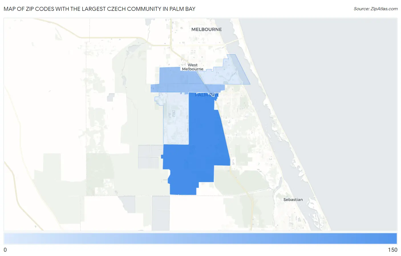 Zip Codes with the Largest Czech Community in Palm Bay Map