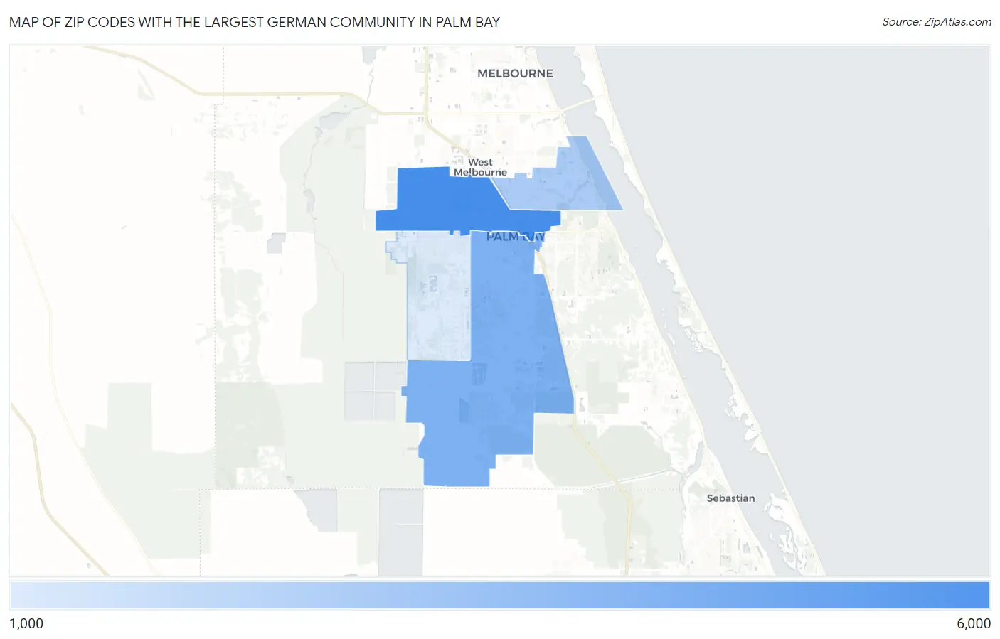 Zip Codes with the Largest German Community in Palm Bay Map