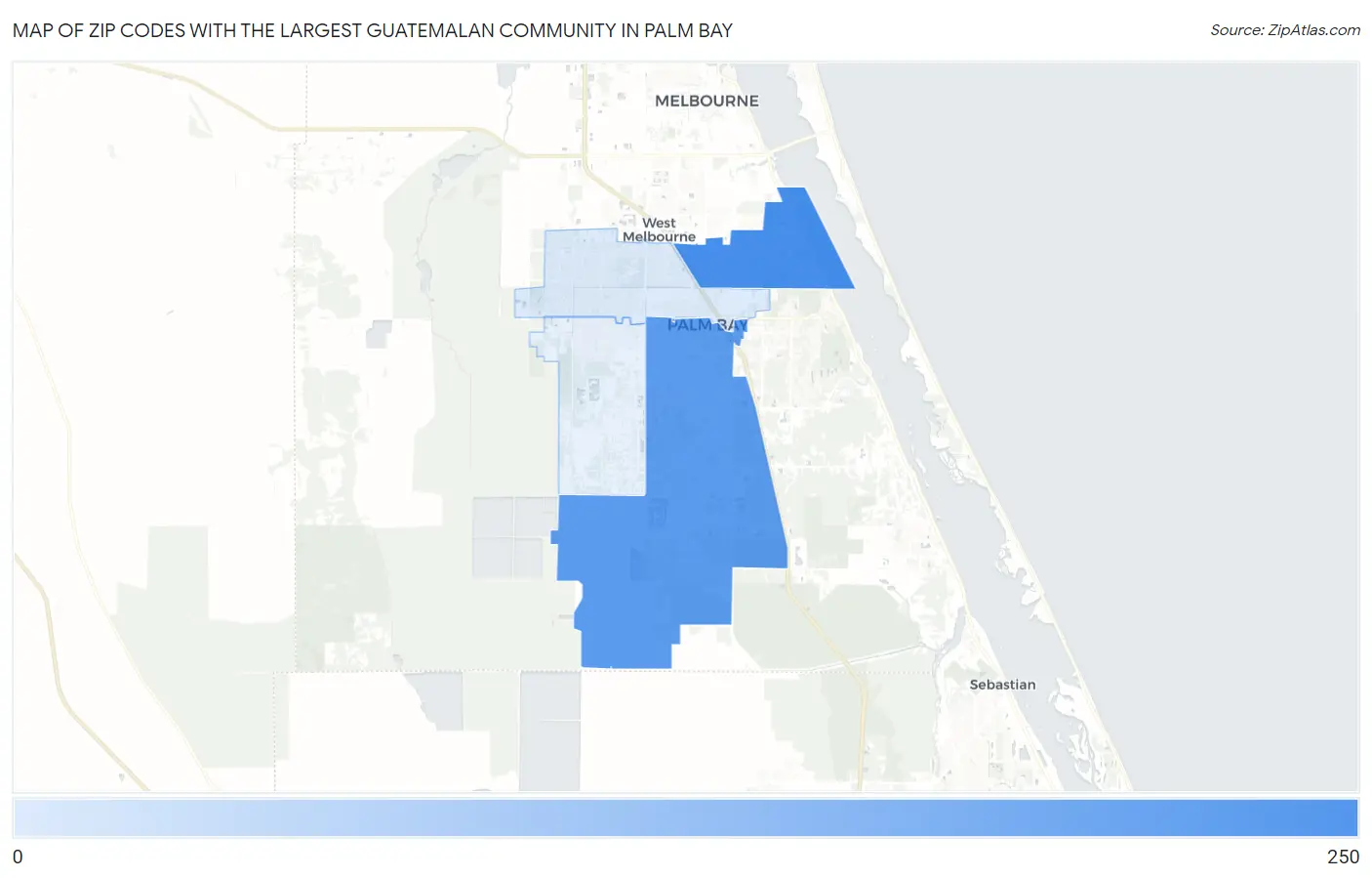 Zip Codes with the Largest Guatemalan Community in Palm Bay Map