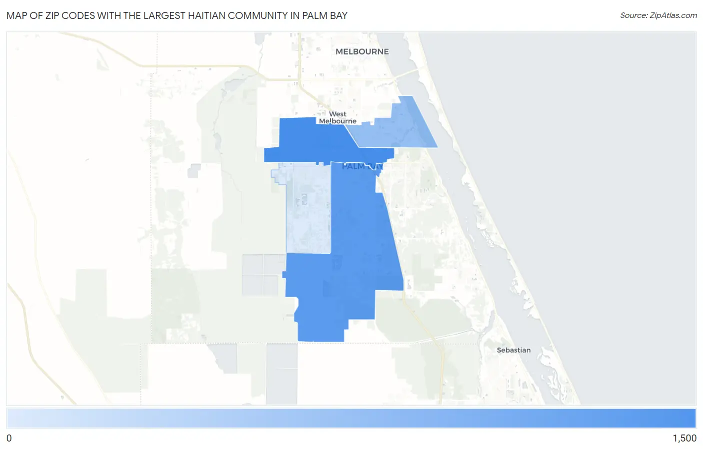 Zip Codes with the Largest Haitian Community in Palm Bay Map