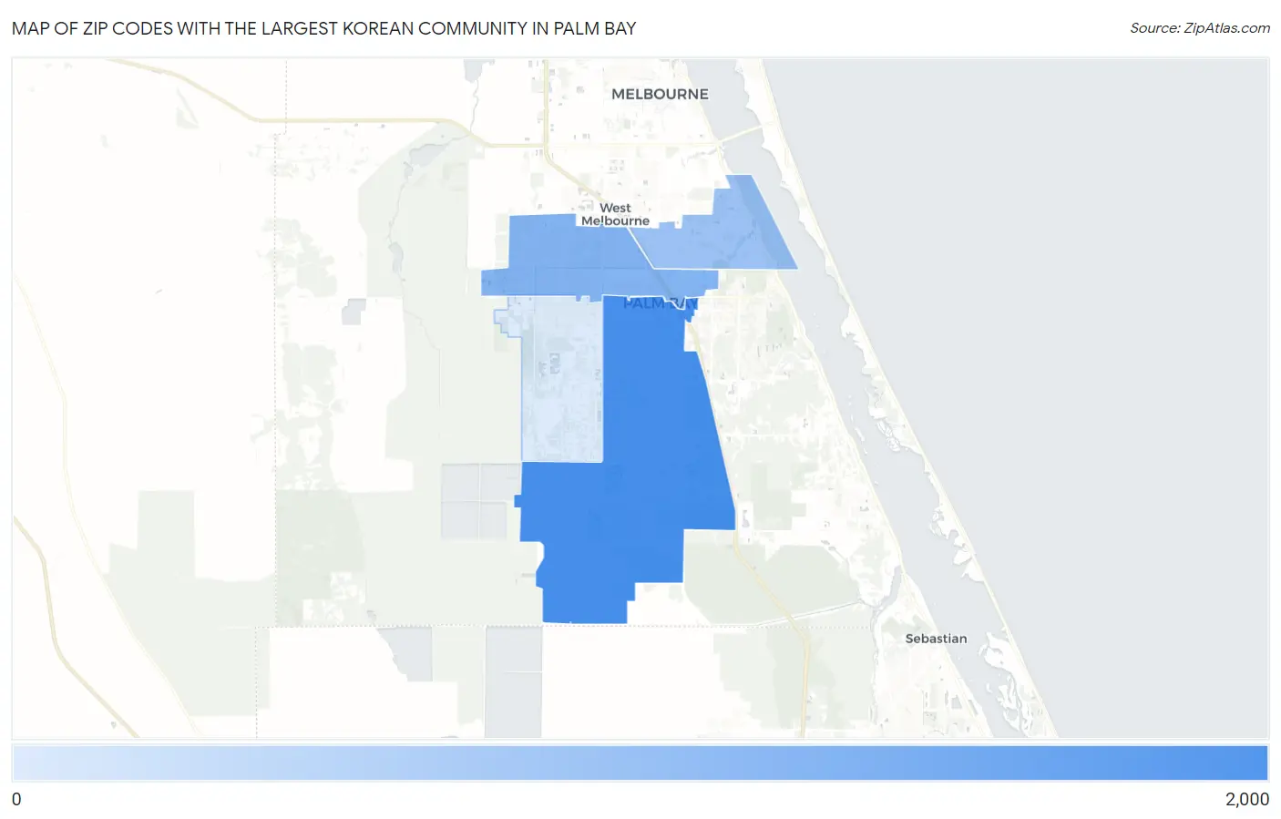 Zip Codes with the Largest Korean Community in Palm Bay Map