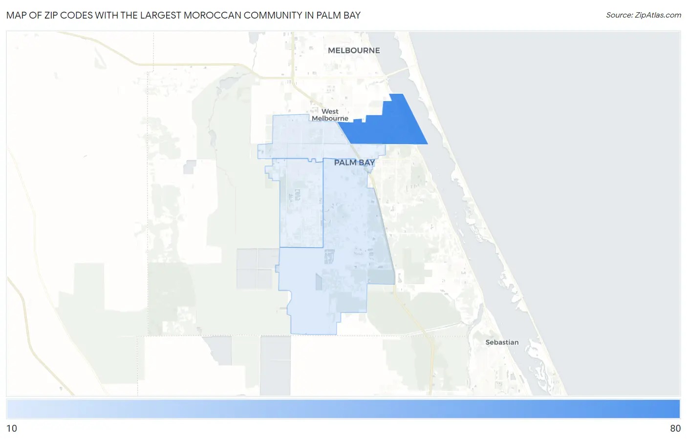 Zip Codes with the Largest Moroccan Community in Palm Bay Map