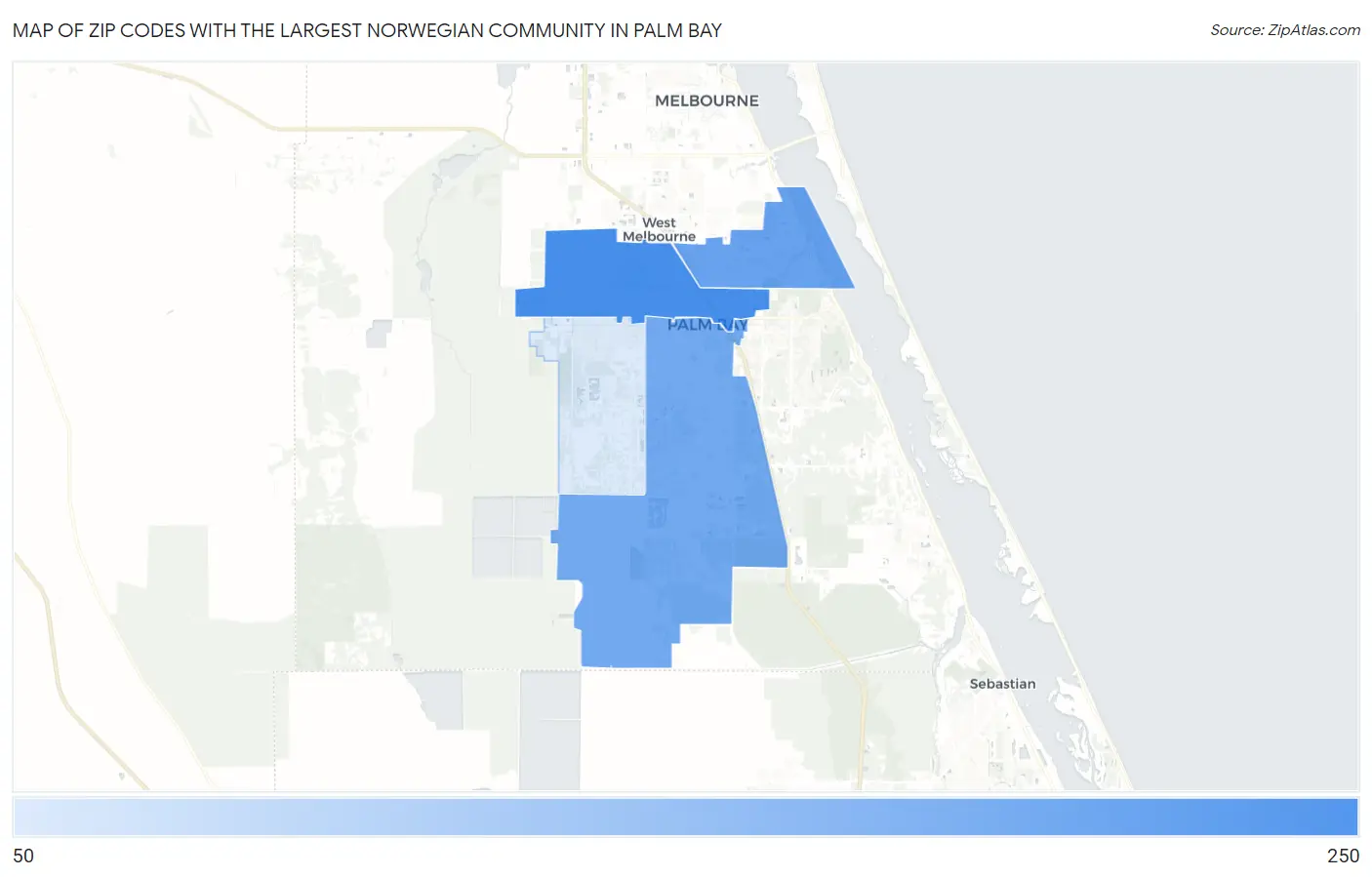 Zip Codes with the Largest Norwegian Community in Palm Bay Map
