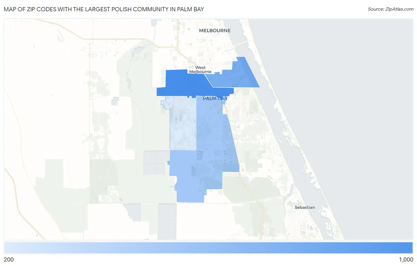 Zip Codes with the Largest Polish Community in Palm Bay Map