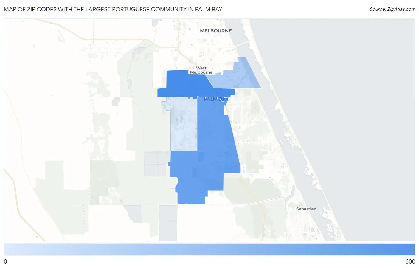 Zip Codes with the Largest Portuguese Community in Palm Bay Map
