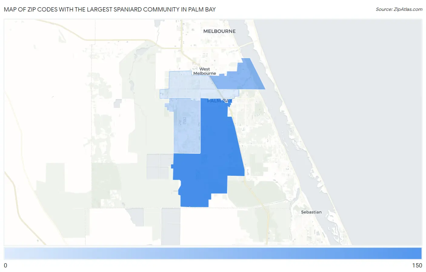Zip Codes with the Largest Spaniard Community in Palm Bay Map