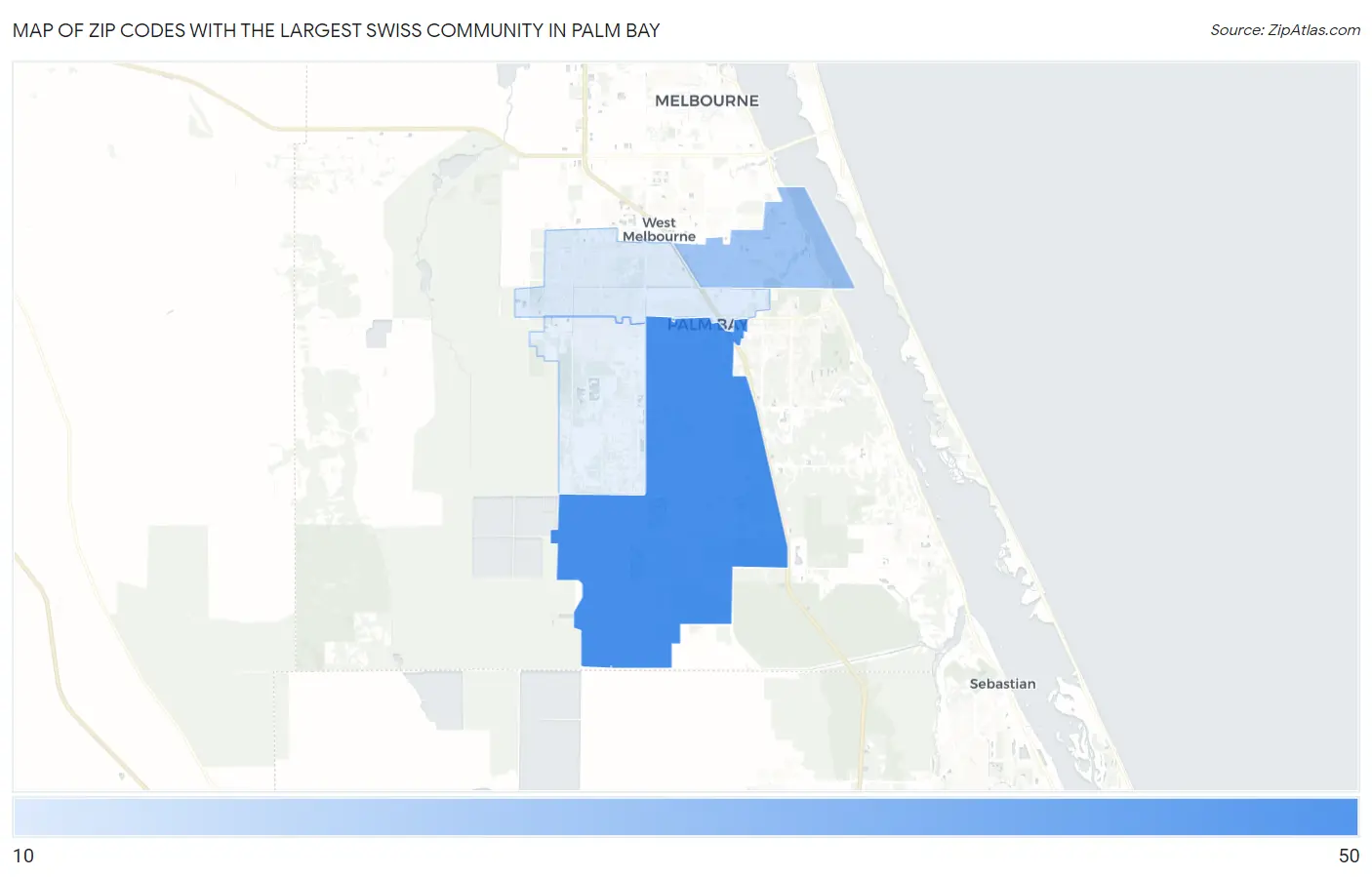 Zip Codes with the Largest Swiss Community in Palm Bay Map