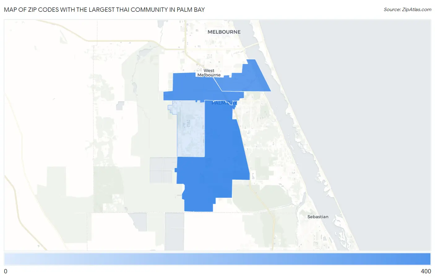 Zip Codes with the Largest Thai Community in Palm Bay Map