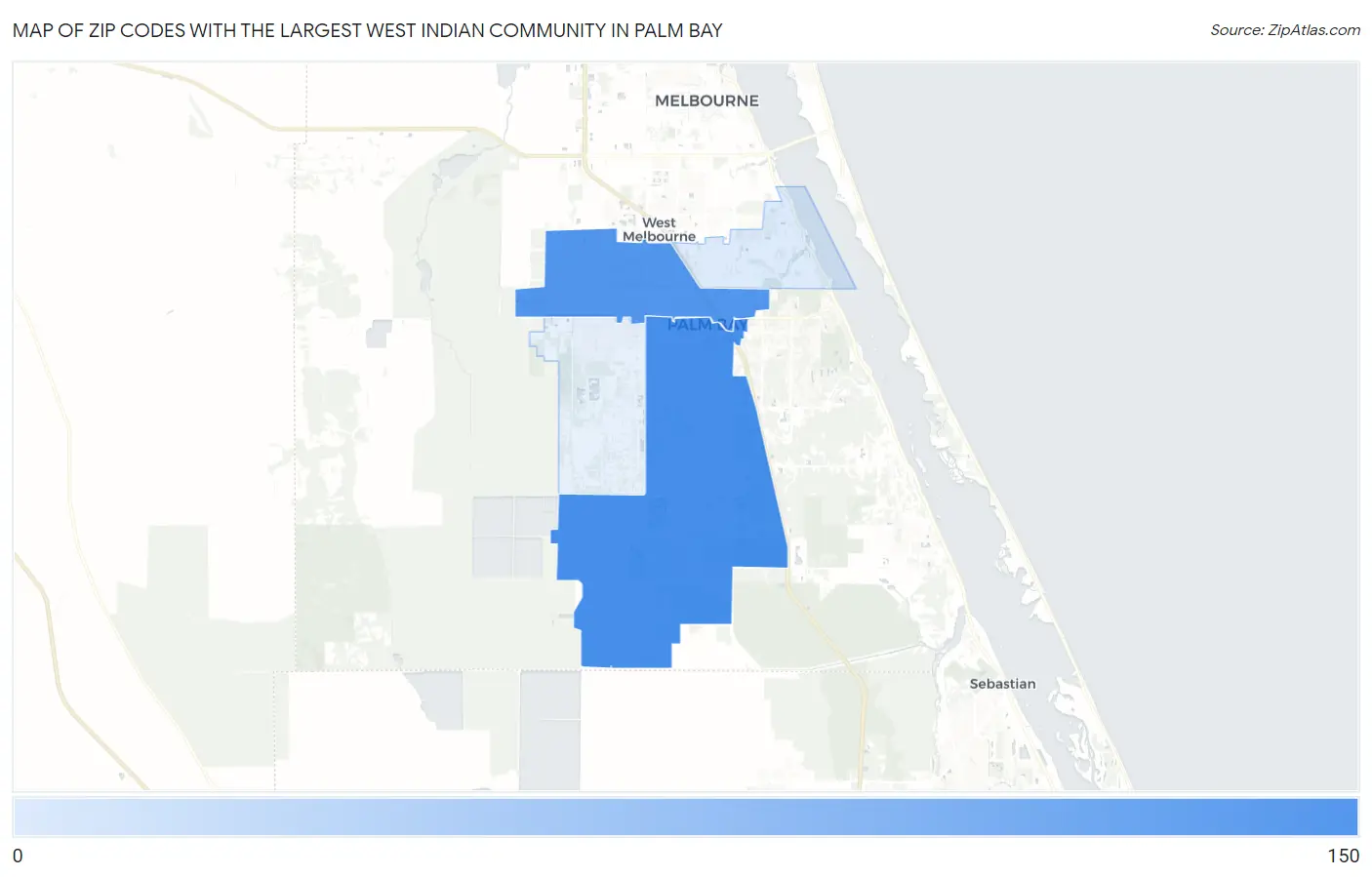 Zip Codes with the Largest West Indian Community in Palm Bay Map
