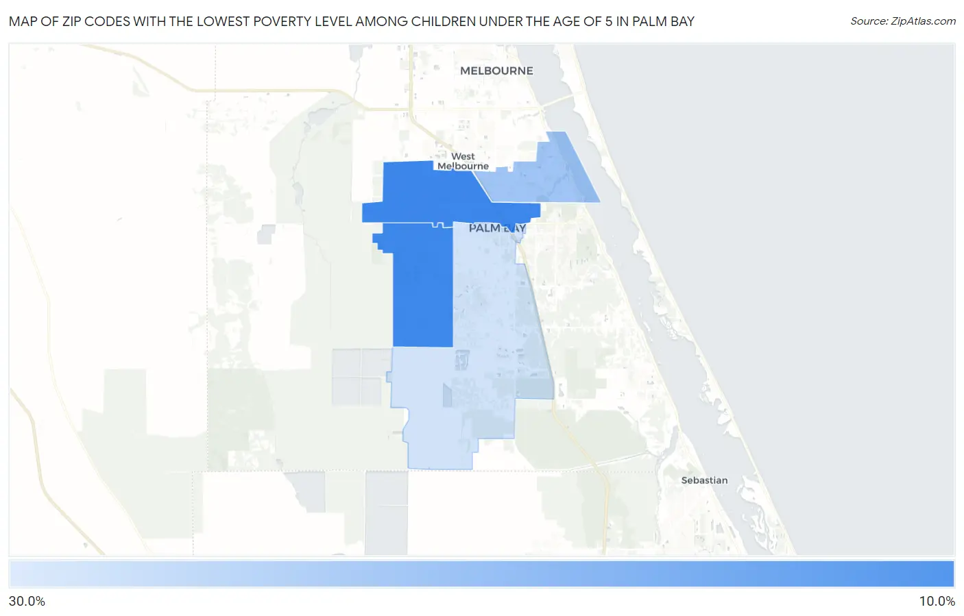 Zip Codes with the Lowest Poverty Level Among Children Under the Age of 5 in Palm Bay Map