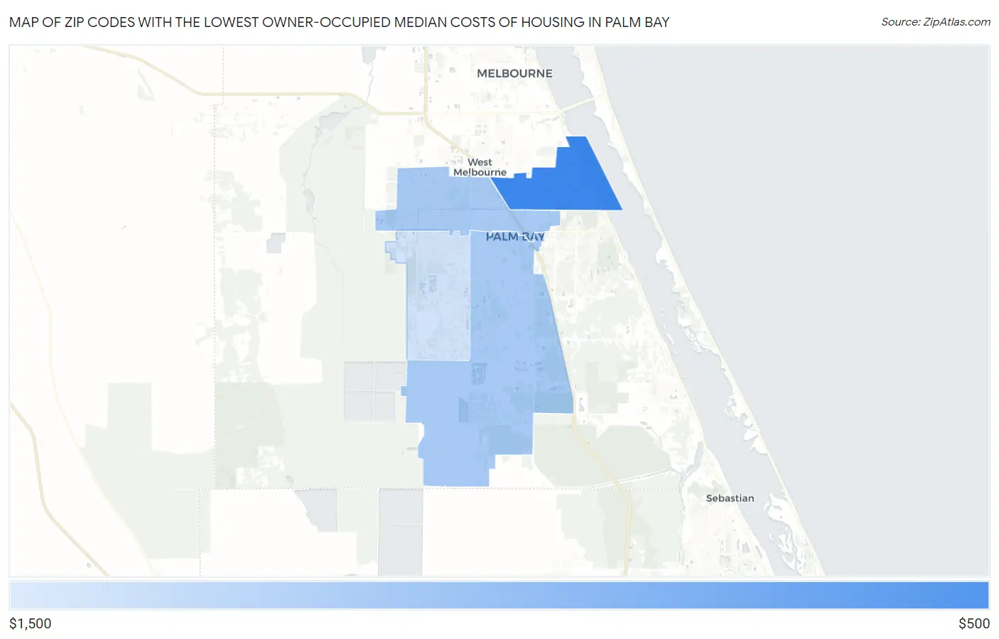 Zip Codes with the Lowest Owner-Occupied Median Costs of Housing in Palm Bay Map