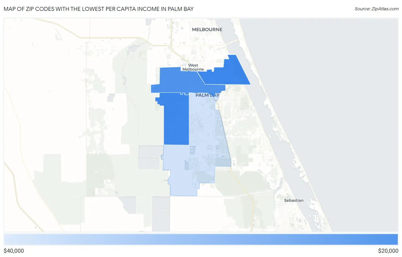 Zip Codes with the Lowest Per Capita Income in Palm Bay Map