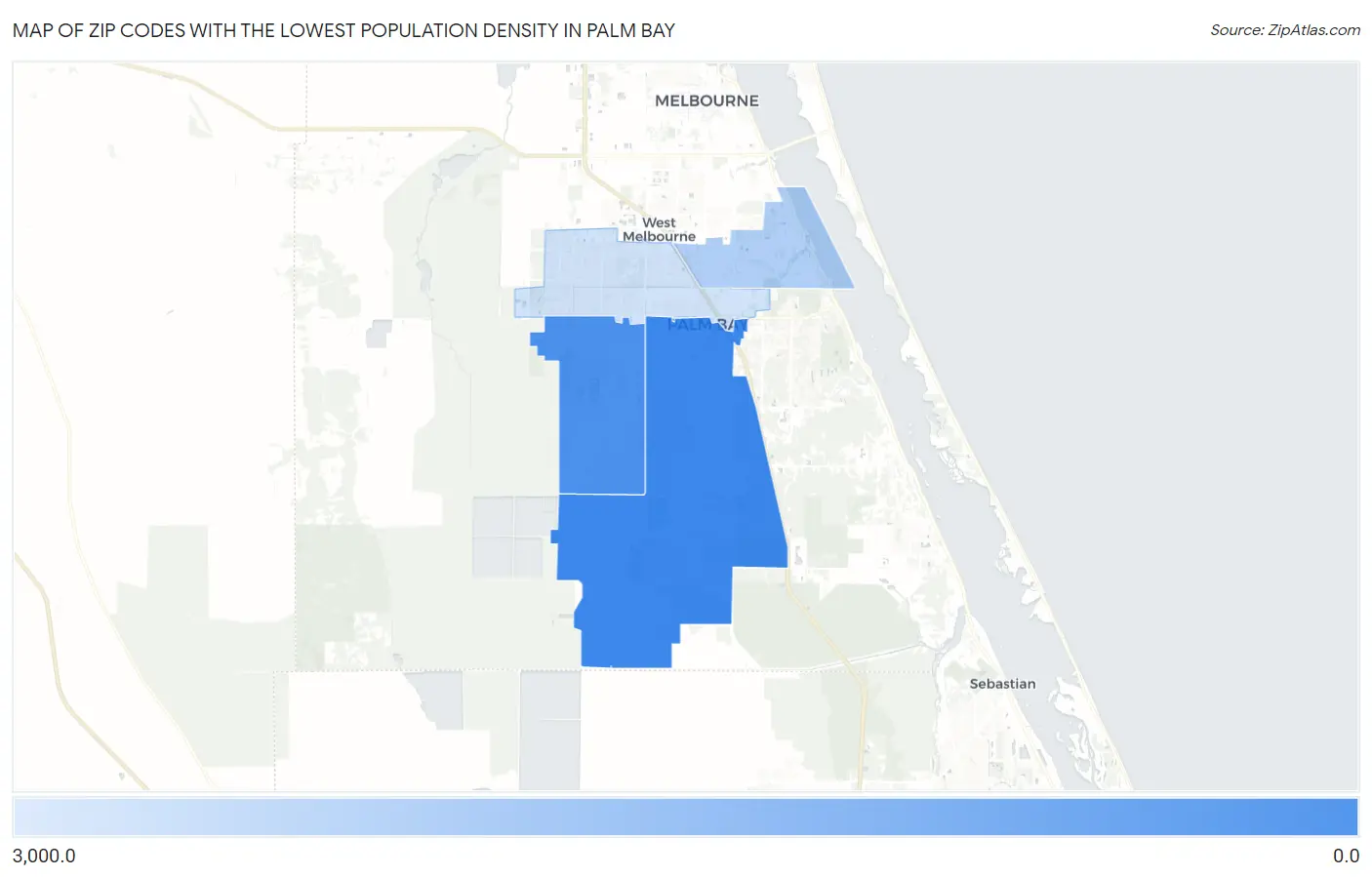Zip Codes with the Lowest Population Density in Palm Bay Map
