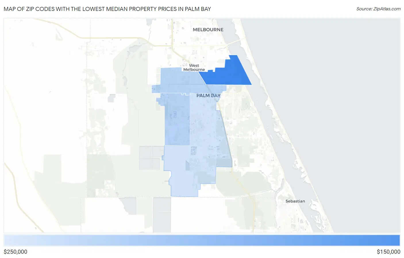 Zip Codes with the Lowest Median Property Prices in Palm Bay Map