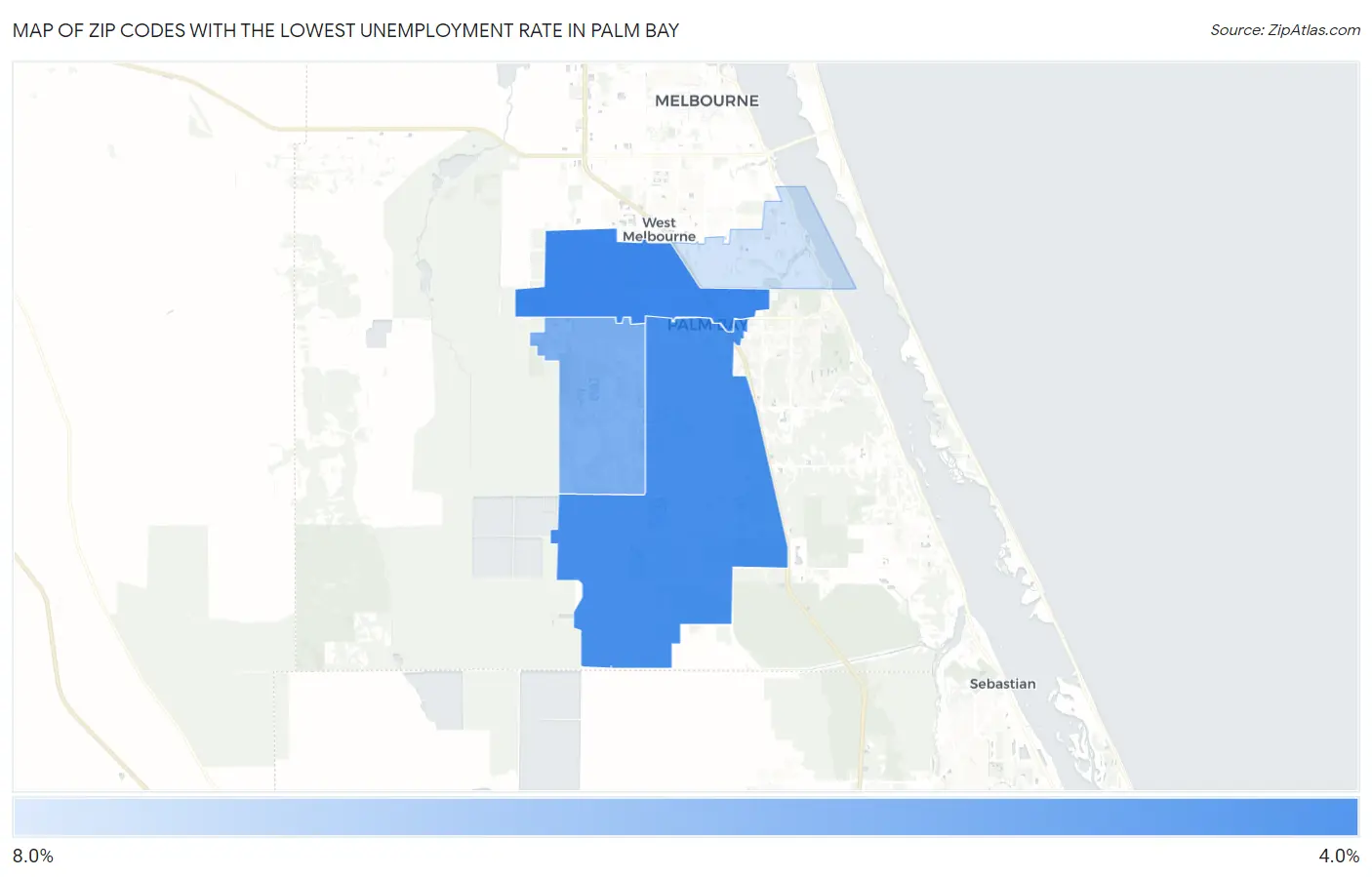 Zip Codes with the Lowest Unemployment Rate in Palm Bay Map