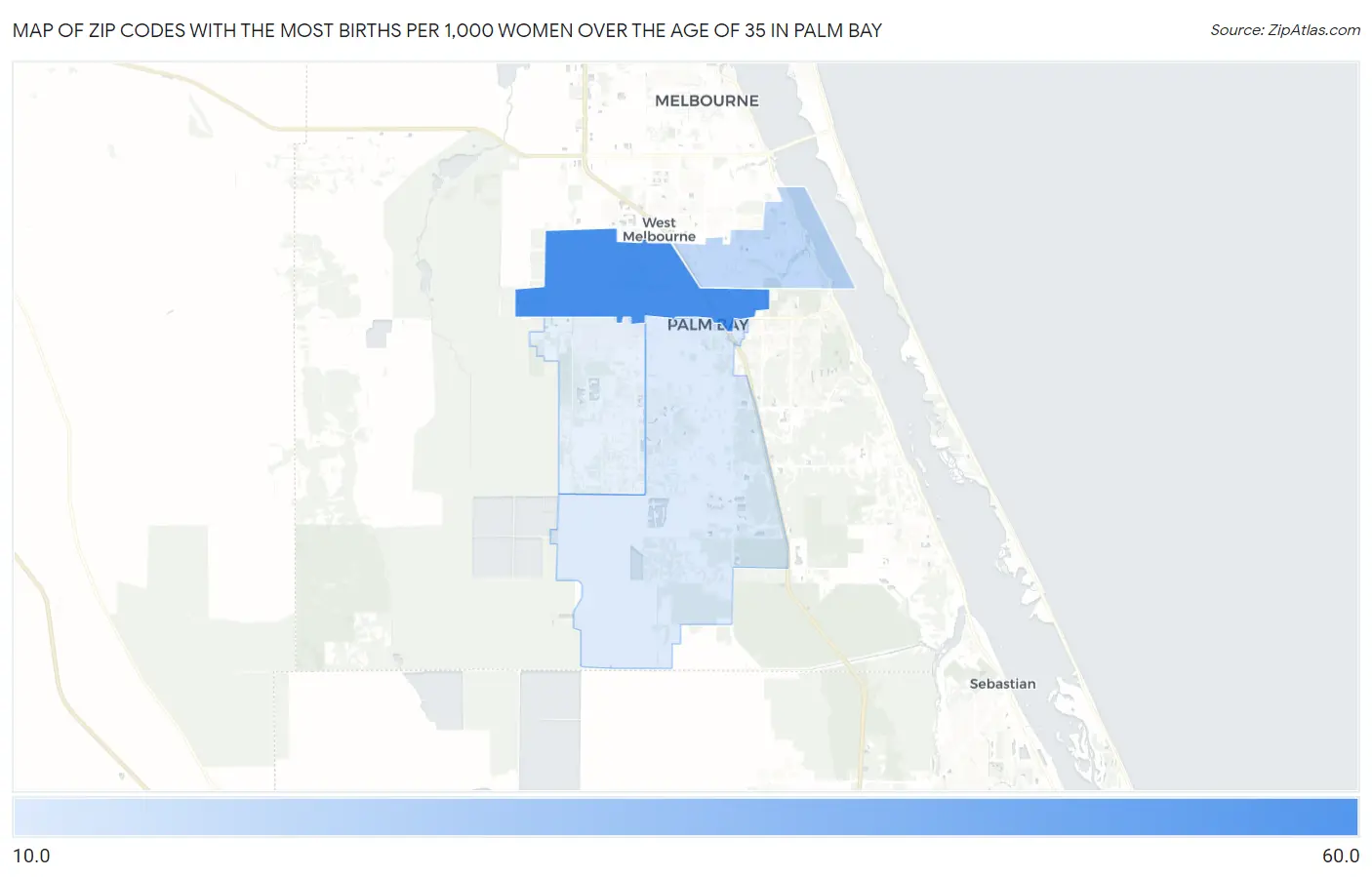 Zip Codes with the Most Births per 1,000 Women Over the Age of 35 in Palm Bay Map