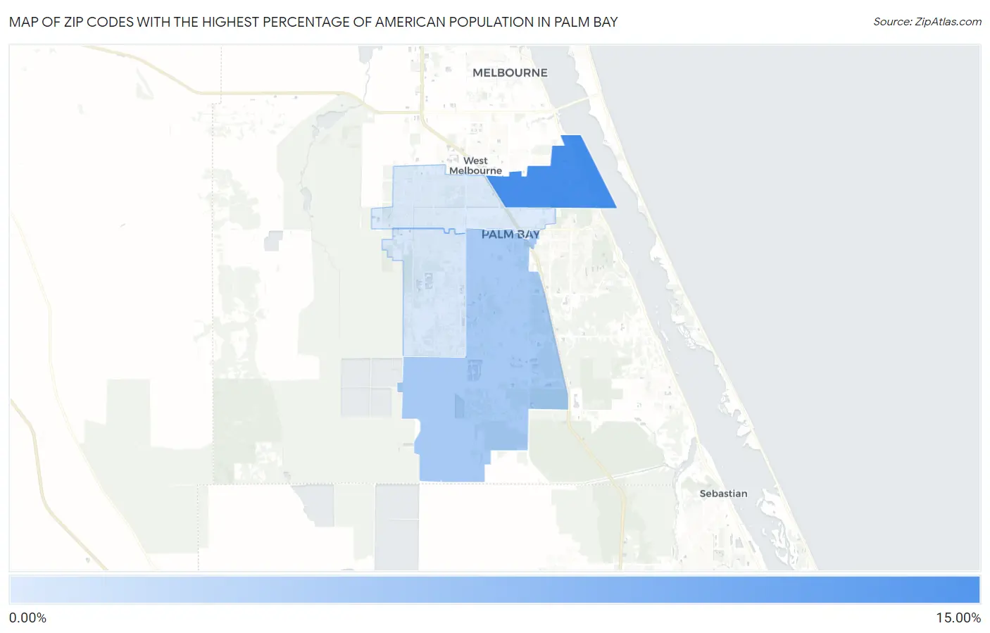 Zip Codes with the Highest Percentage of American Population in Palm Bay Map