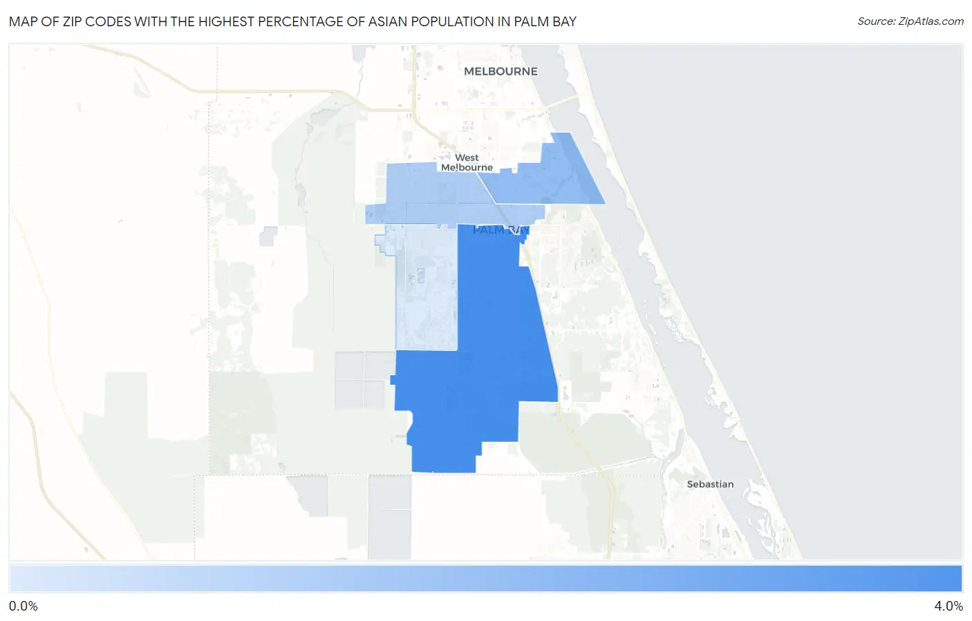 Zip Codes with the Highest Percentage of Asian Population in Palm Bay Map
