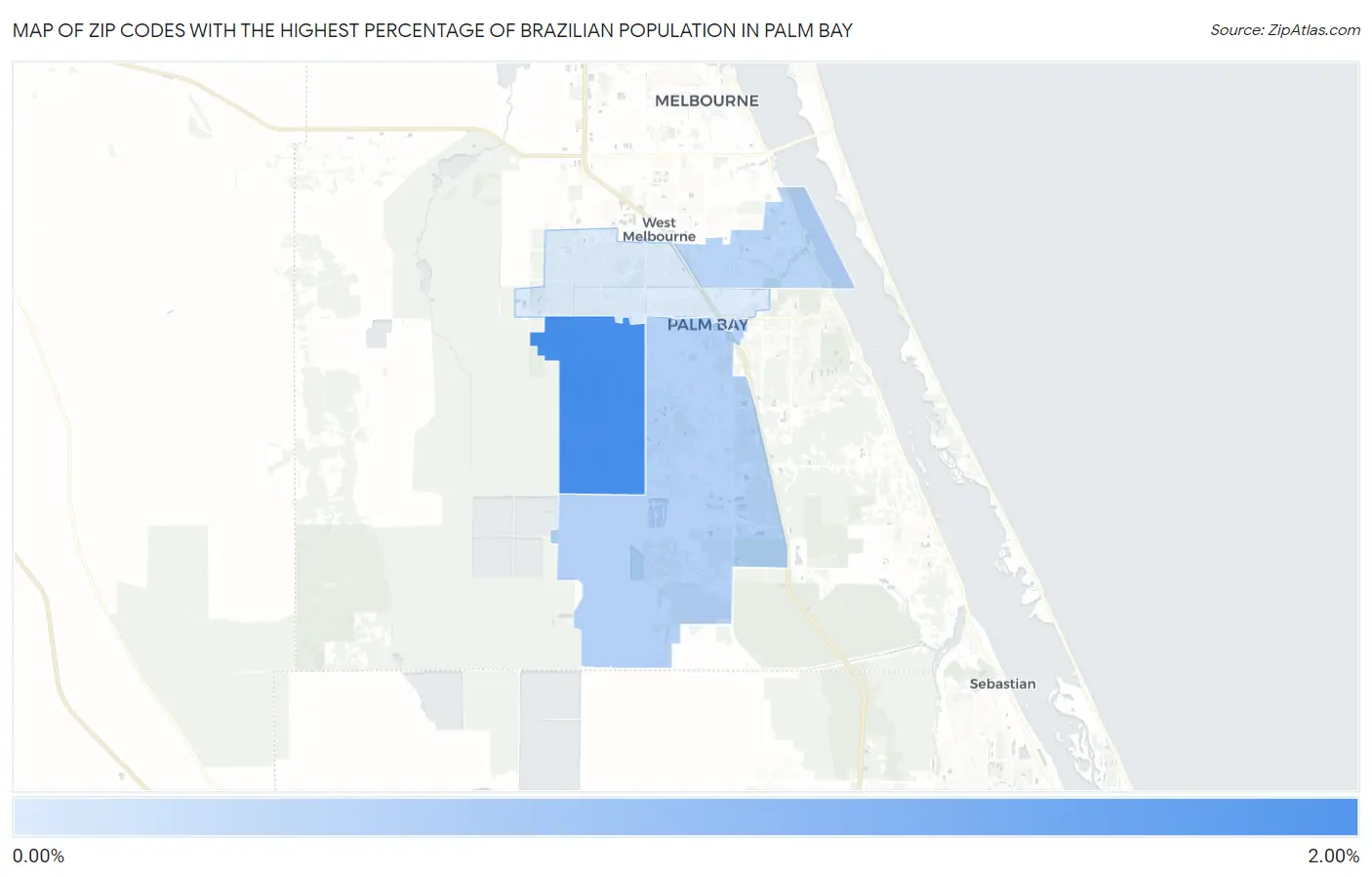 Zip Codes with the Highest Percentage of Brazilian Population in Palm Bay Map