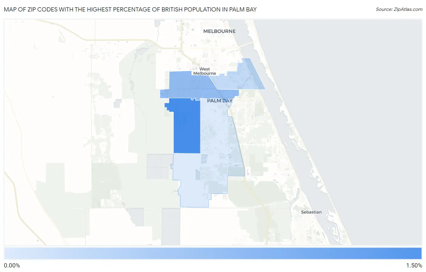 Zip Codes with the Highest Percentage of British Population in Palm Bay Map