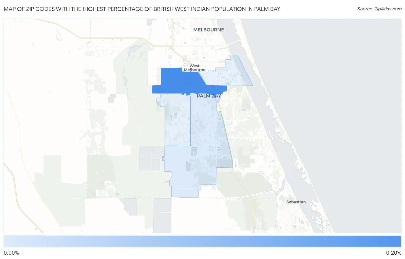 Zip Codes with the Highest Percentage of British West Indian Population in Palm Bay Map