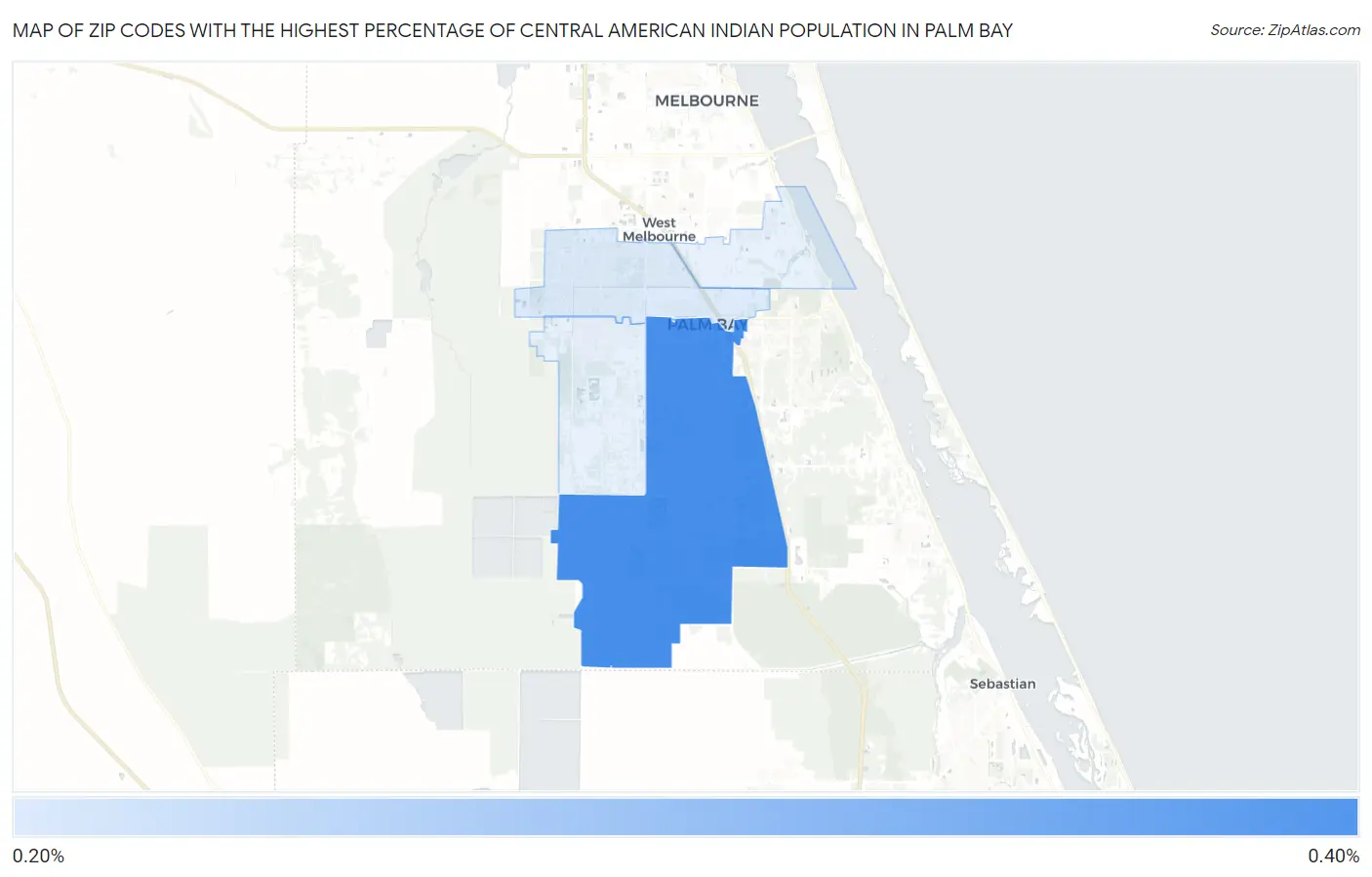 Zip Codes with the Highest Percentage of Central American Indian Population in Palm Bay Map