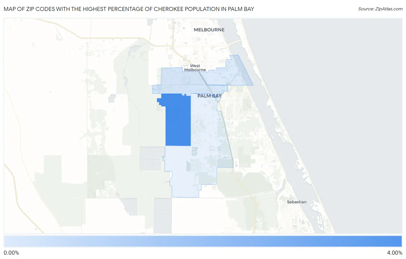 Zip Codes with the Highest Percentage of Cherokee Population in Palm Bay Map