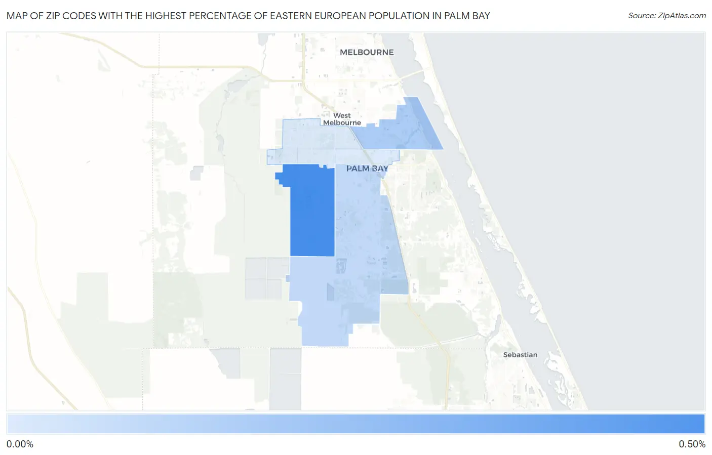 Zip Codes with the Highest Percentage of Eastern European Population in Palm Bay Map