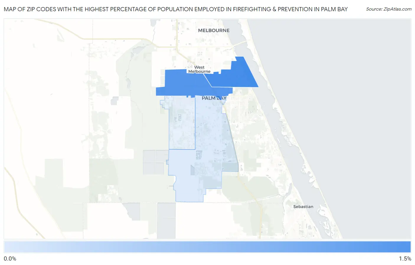 Zip Codes with the Highest Percentage of Population Employed in Firefighting & Prevention in Palm Bay Map