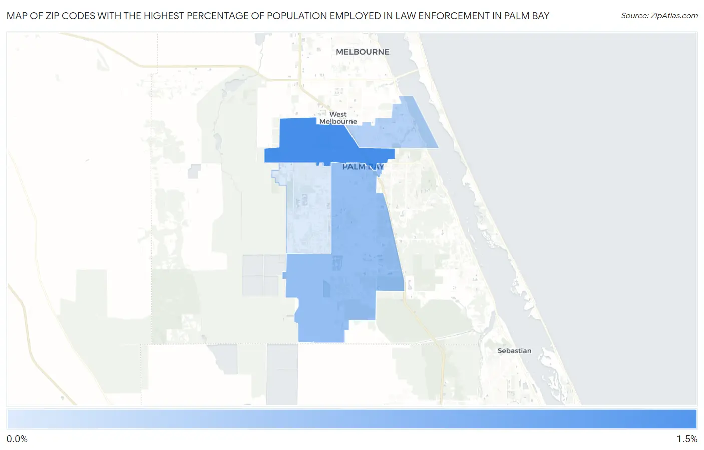 Zip Codes with the Highest Percentage of Population Employed in Law Enforcement in Palm Bay Map