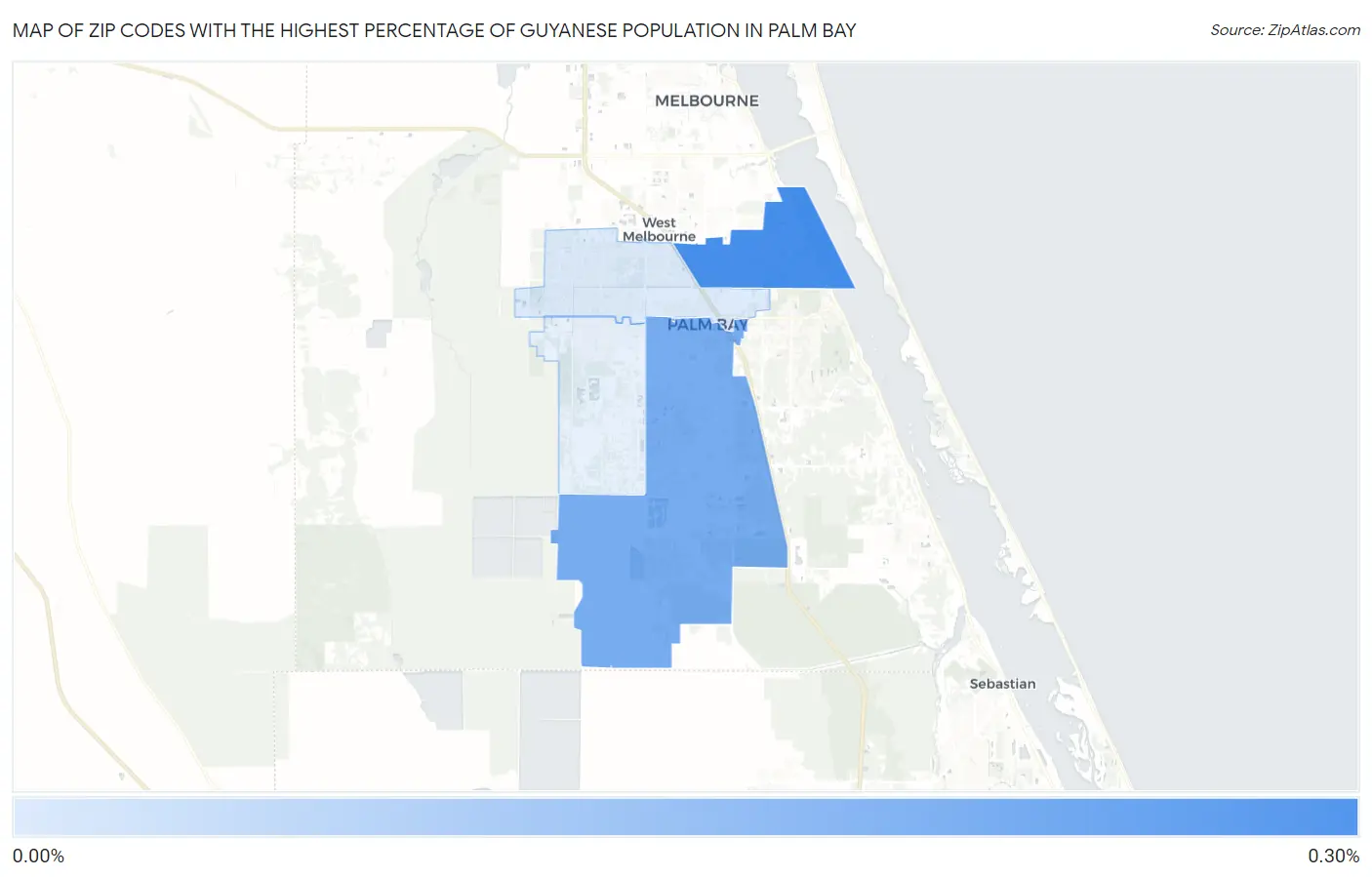 Zip Codes with the Highest Percentage of Guyanese Population in Palm Bay Map