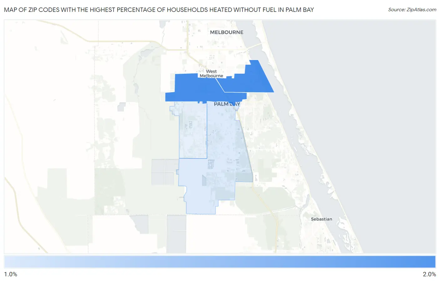 Zip Codes with the Highest Percentage of Households Heated without Fuel in Palm Bay Map