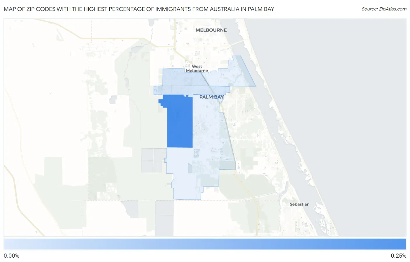 Zip Codes with the Highest Percentage of Immigrants from Australia in Palm Bay Map