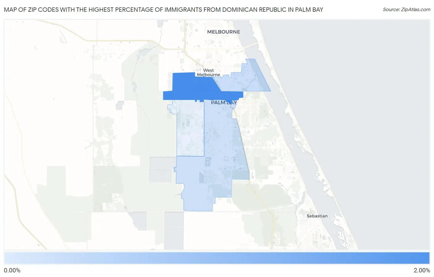 Zip Codes with the Highest Percentage of Immigrants from Dominican Republic in Palm Bay Map