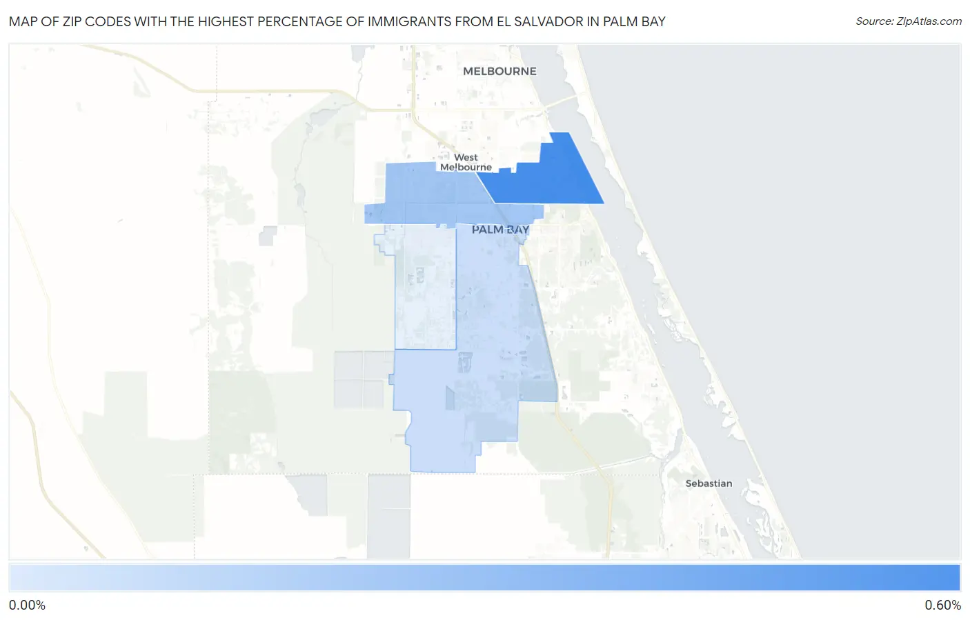 Zip Codes with the Highest Percentage of Immigrants from El Salvador in Palm Bay Map