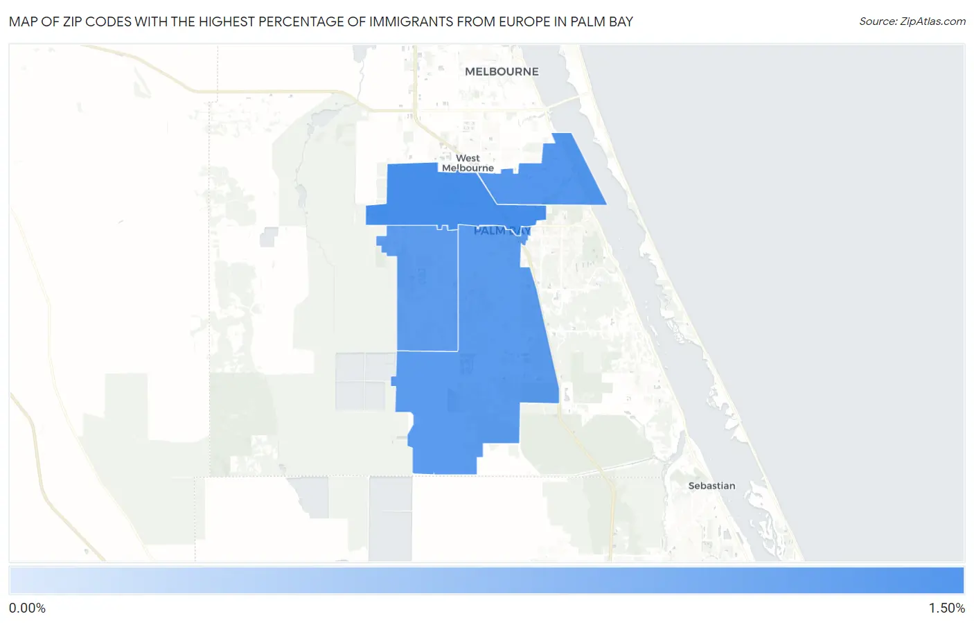 Zip Codes with the Highest Percentage of Immigrants from Europe in Palm Bay Map