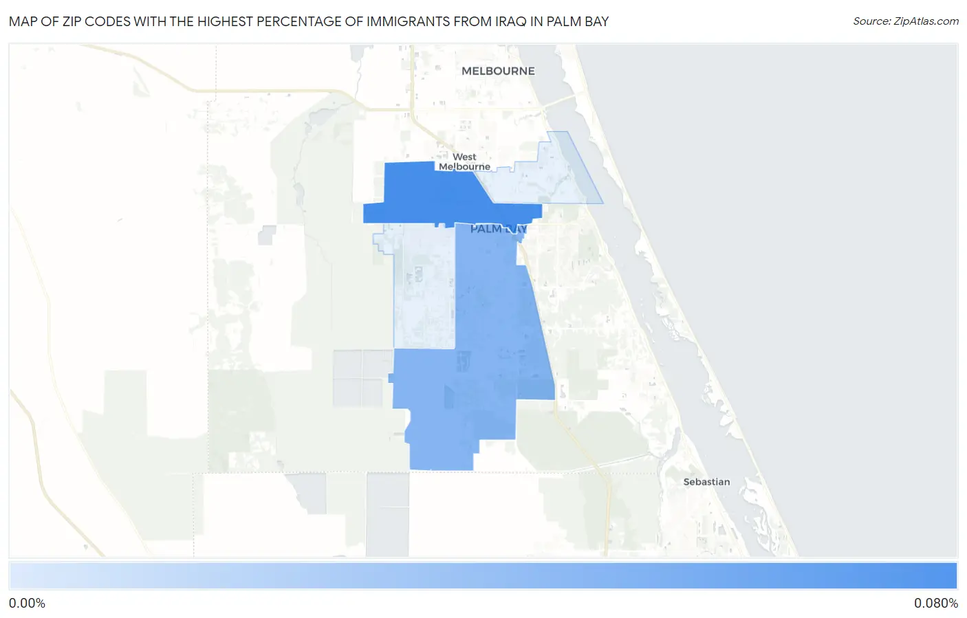 Zip Codes with the Highest Percentage of Immigrants from Iraq in Palm Bay Map