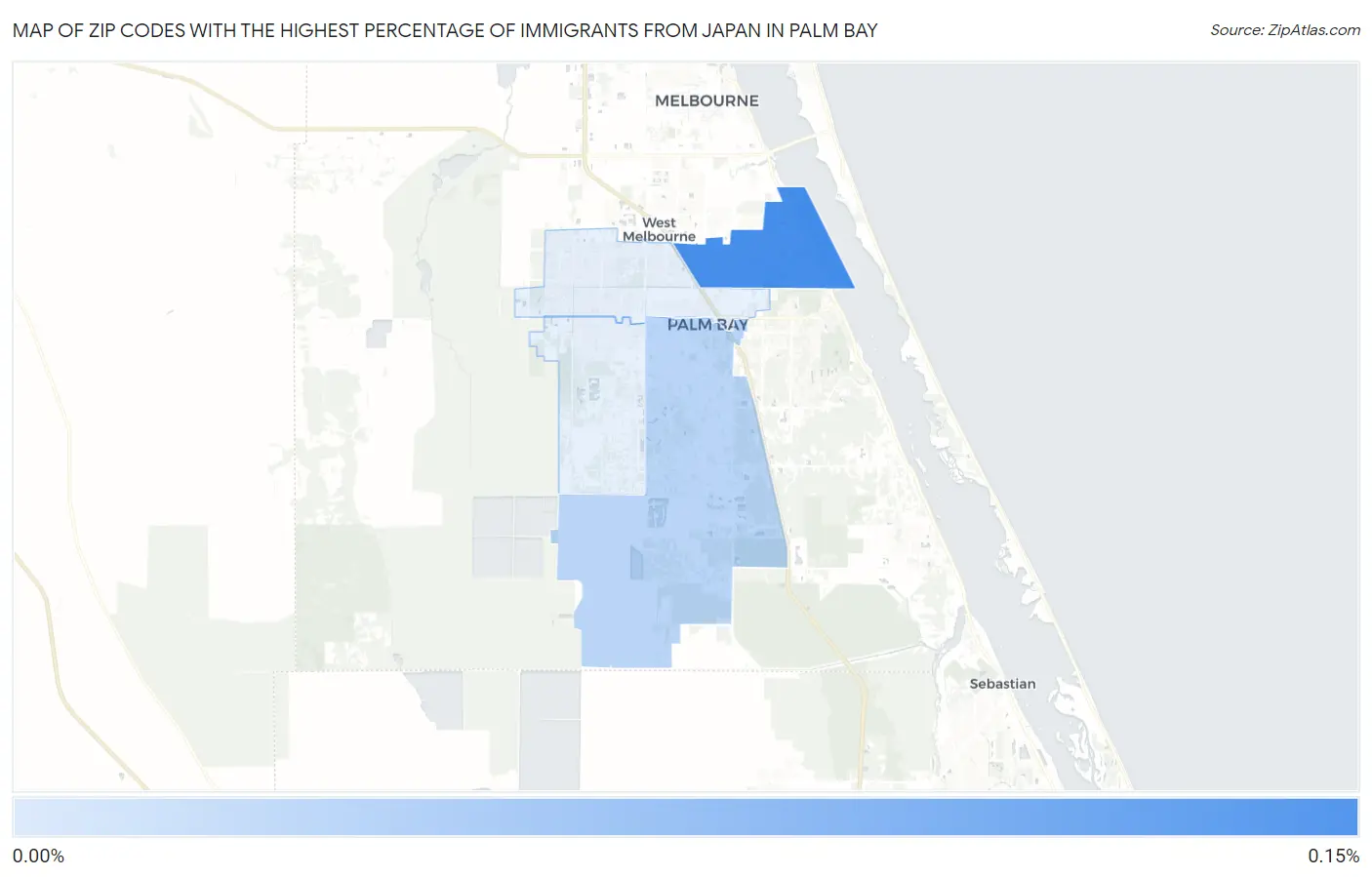 Zip Codes with the Highest Percentage of Immigrants from Japan in Palm Bay Map