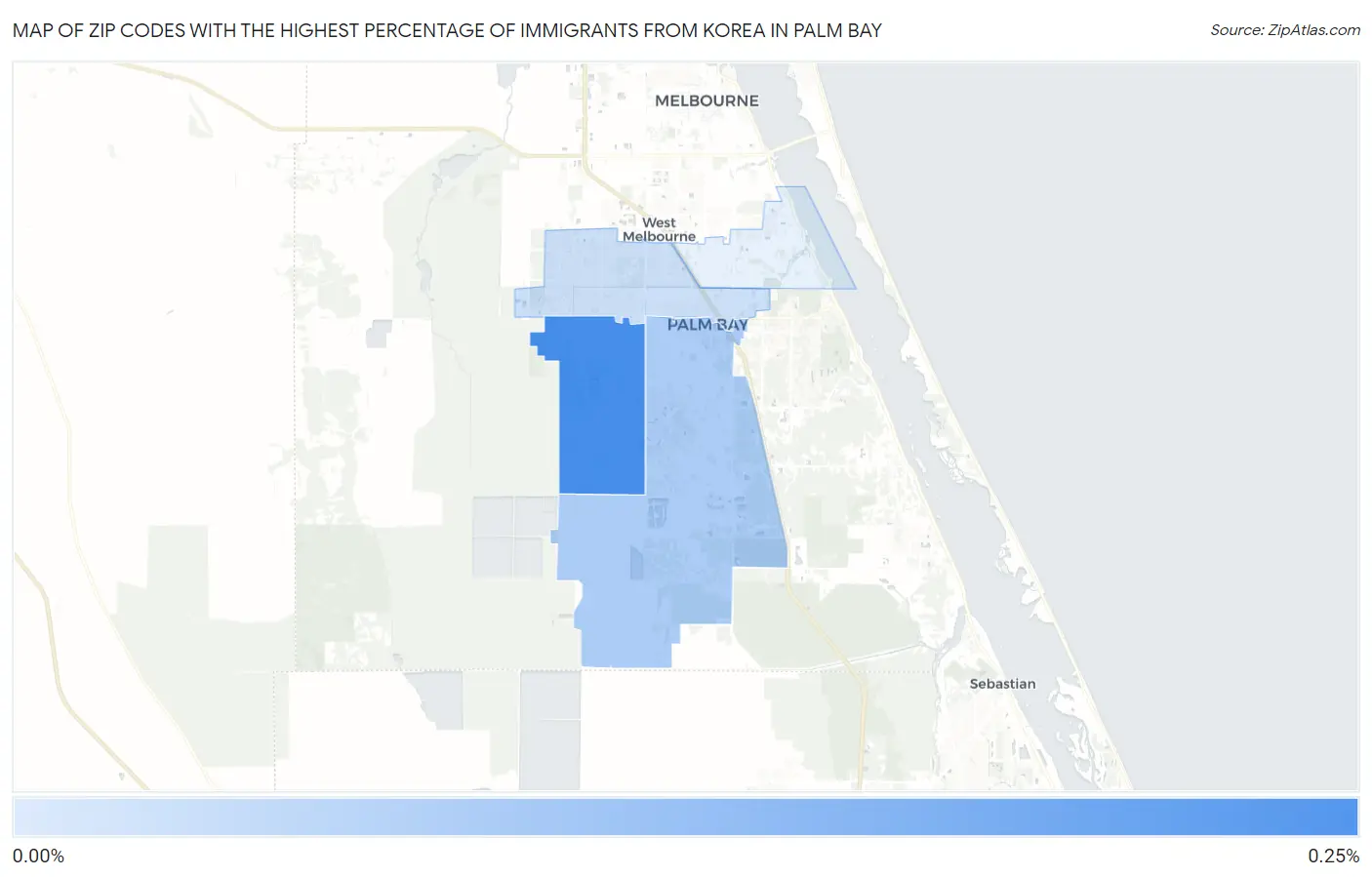 Zip Codes with the Highest Percentage of Immigrants from Korea in Palm Bay Map