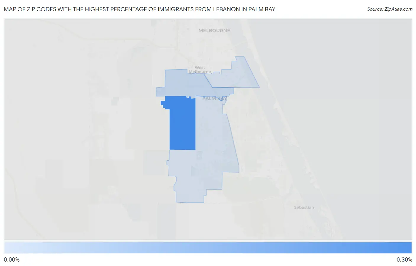 Zip Codes with the Highest Percentage of Immigrants from Lebanon in Palm Bay Map