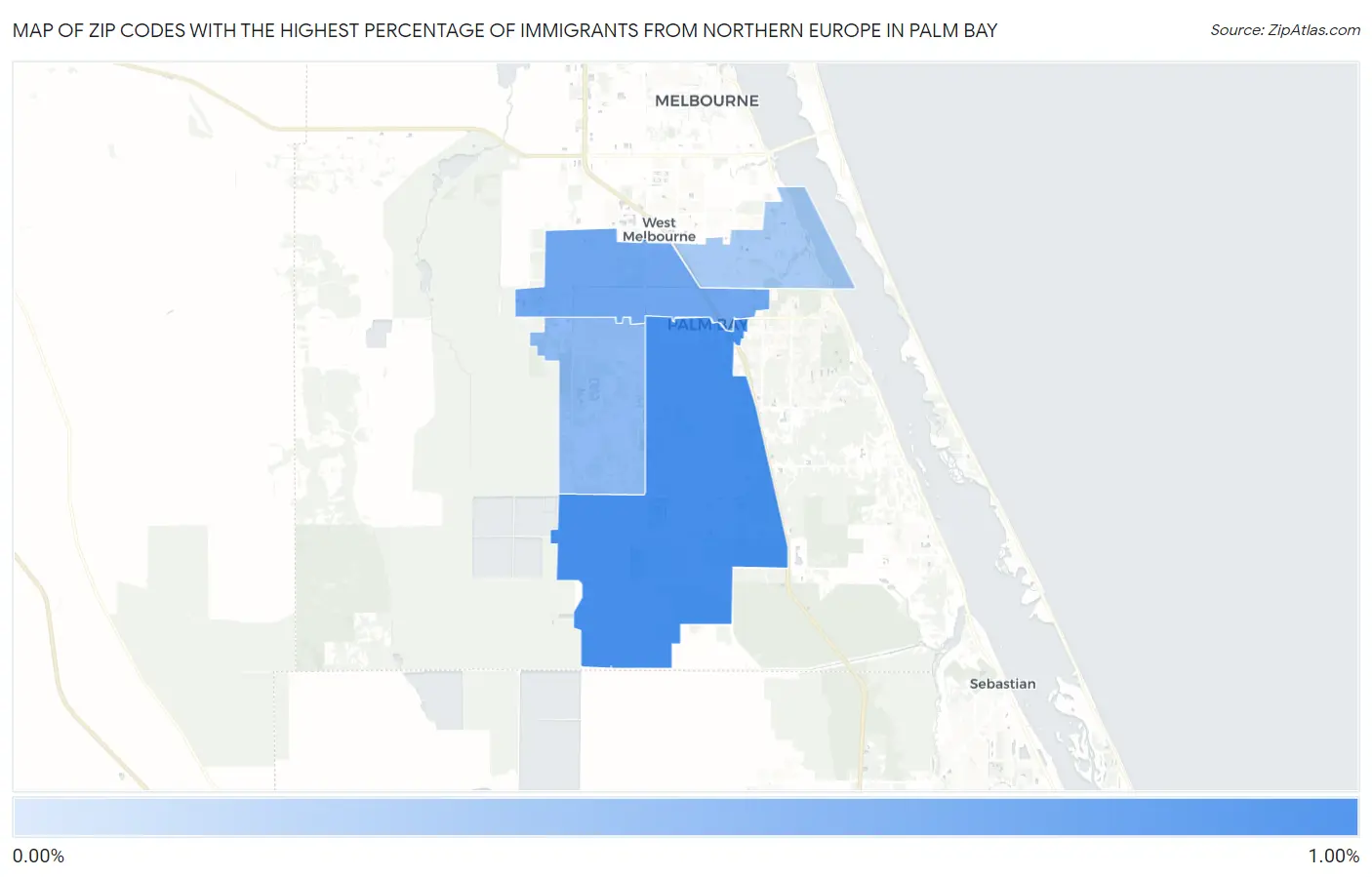 Zip Codes with the Highest Percentage of Immigrants from Northern Europe in Palm Bay Map