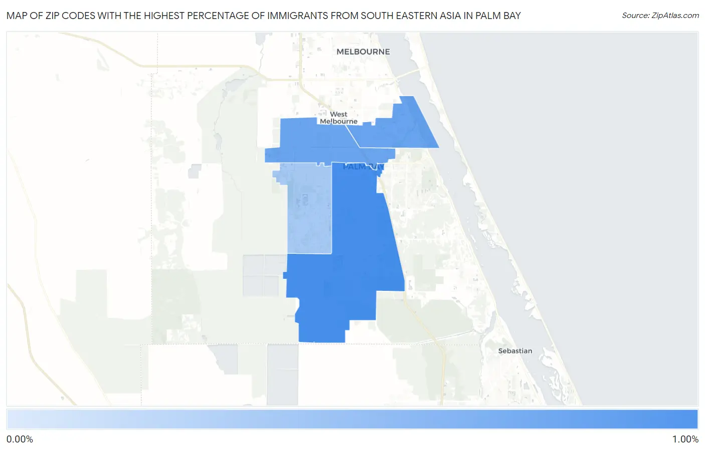 Zip Codes with the Highest Percentage of Immigrants from South Eastern Asia in Palm Bay Map