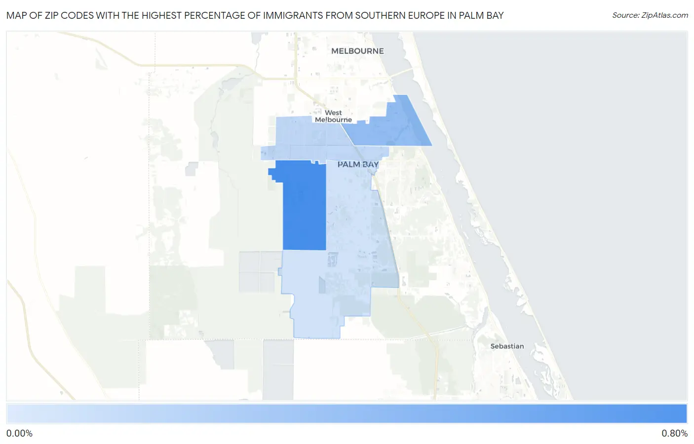 Zip Codes with the Highest Percentage of Immigrants from Southern Europe in Palm Bay Map
