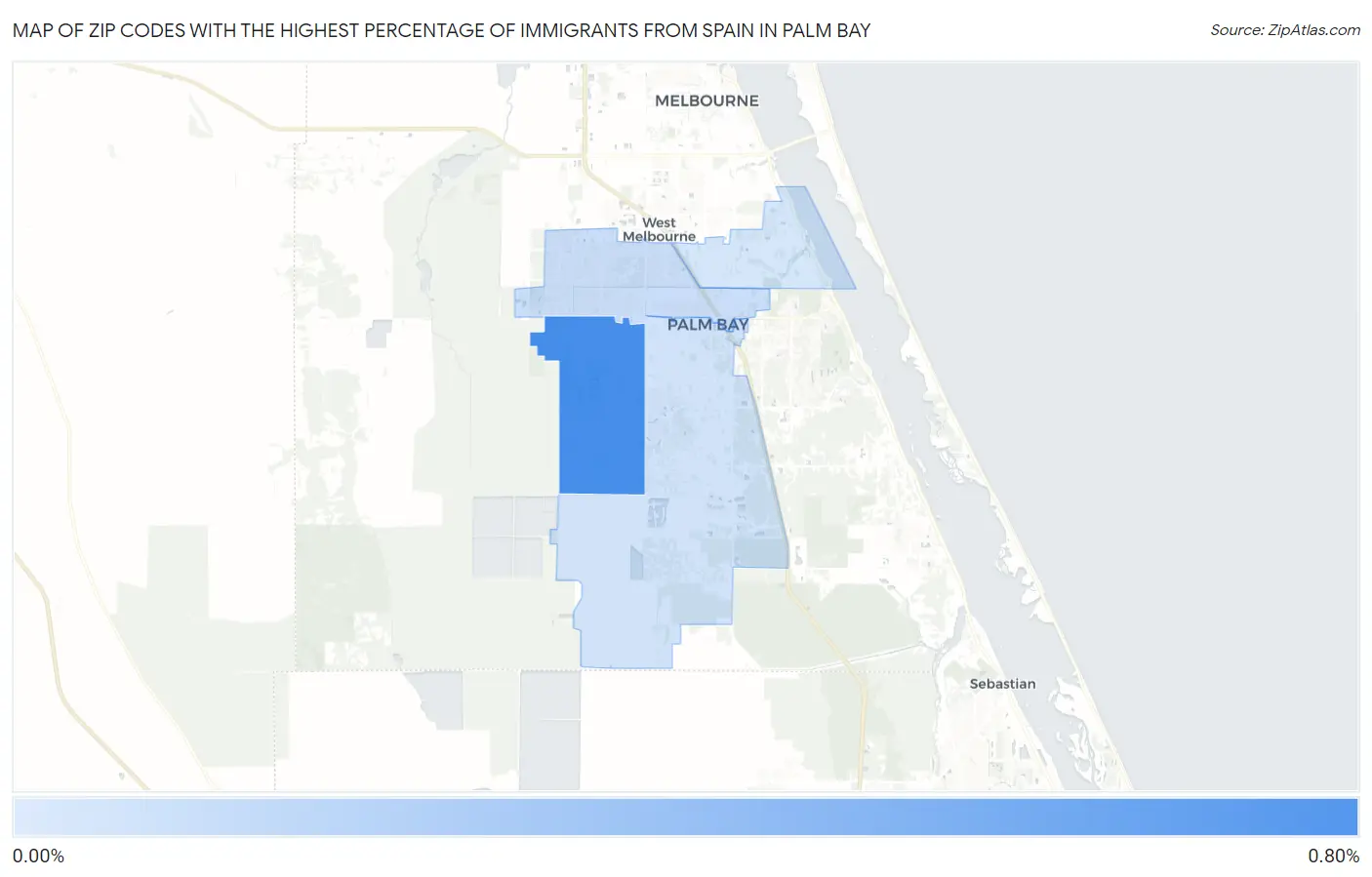 Zip Codes with the Highest Percentage of Immigrants from Spain in Palm Bay Map